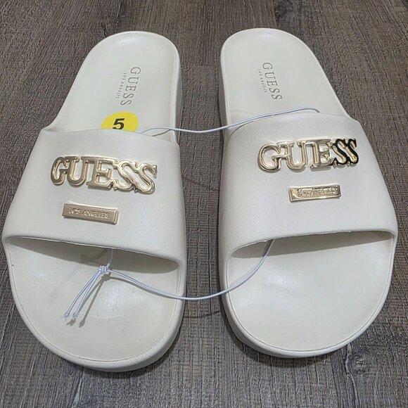 GUESS WGSwings-R Platform Slide Sandals White Gold Logo – Women’s Size 5M (No Bo - Picture 7 of 8
